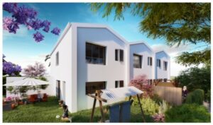 Vue d’ensemble de la villa neuve à vendre à Langlade, avec jardin et patio arboré