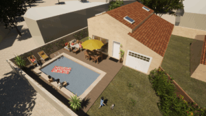Vue aérienne du terrain constructible à vendre à Sinsans, dans un environnement résidentiel proche de Calvisson